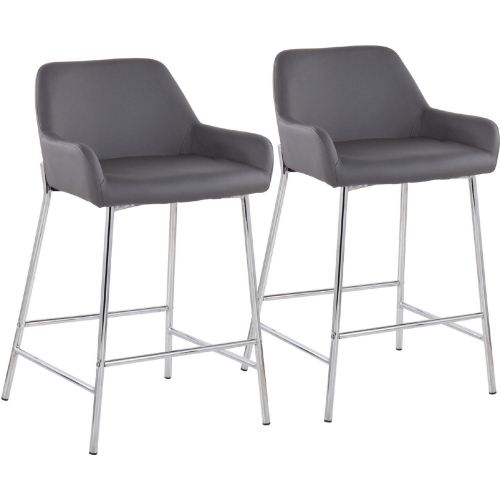 Daniella 24" Counter Stool in Grey Leatherette & Chrome Metal (Set of 2)